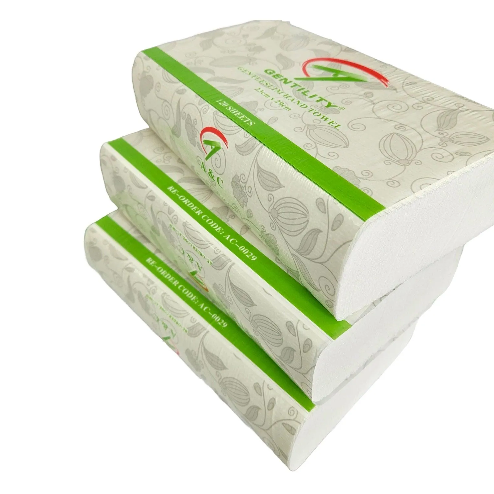 A&C Gentility Ultraslim Long Hand Paper Towels TAD 23x29.5cm 1ply 120 Sheets x 20 Packs/Carton AC-0029