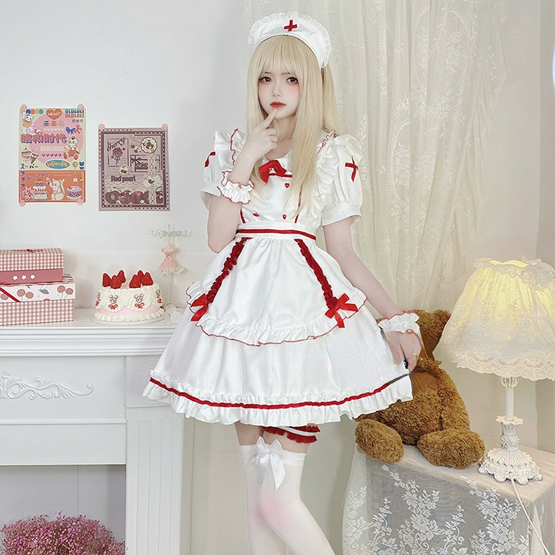 Anna White Red Nurse Maid Dress ON651