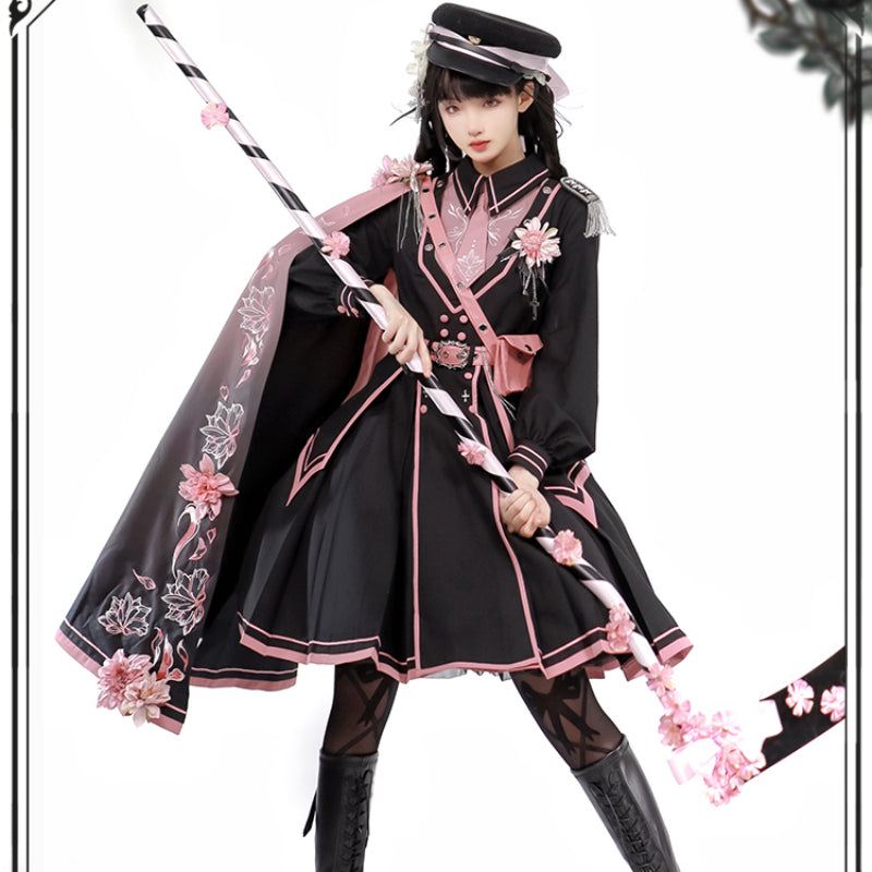 Black Pink Military Lolita Cape and Dress ON1089