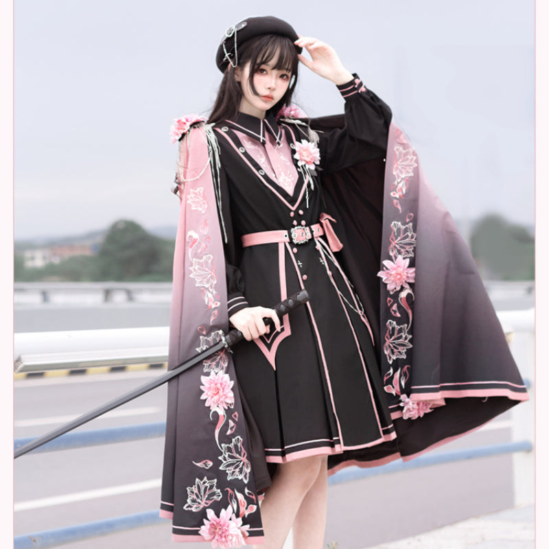 Black Pink Military Lolita Cape and Dress ON1089