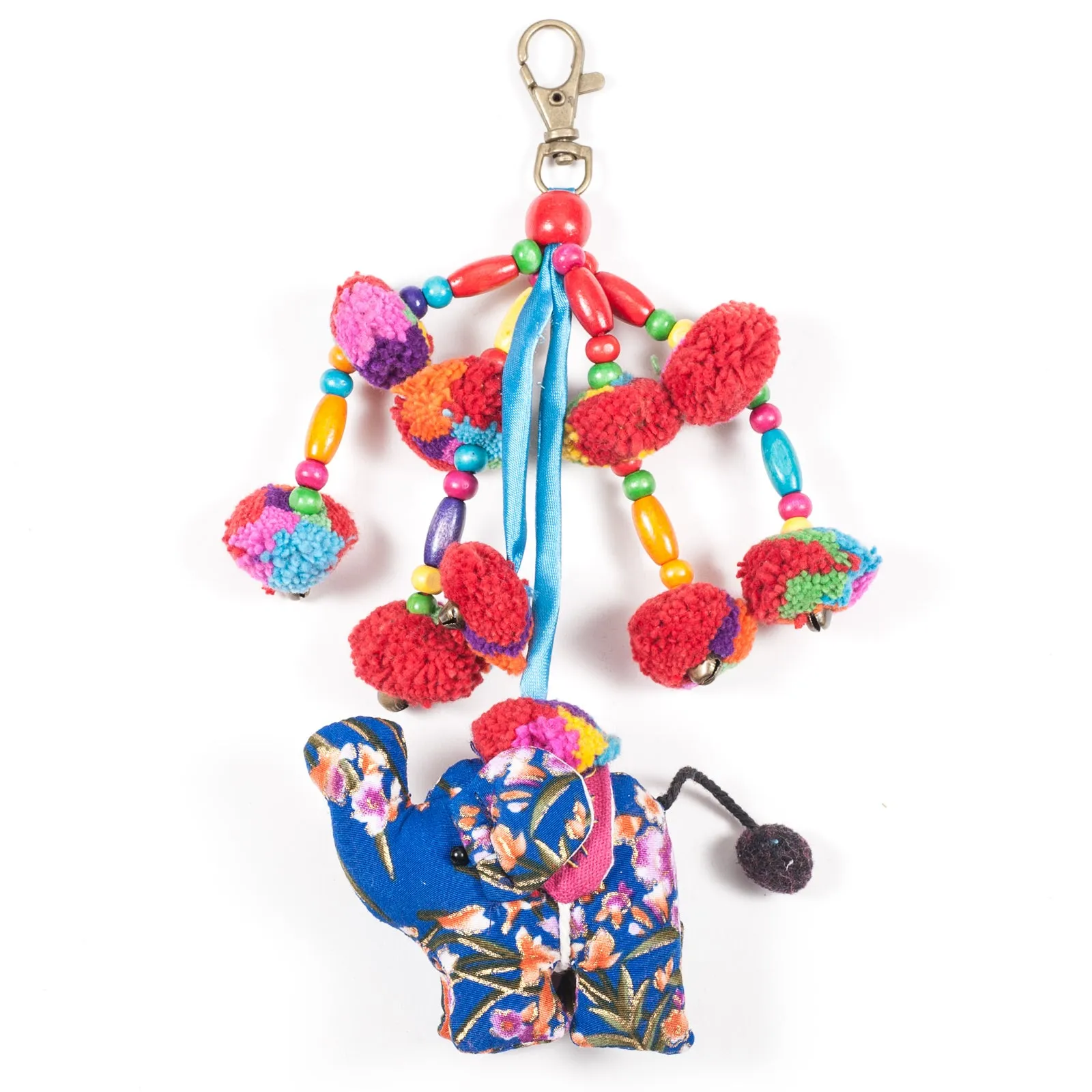 Blue Elephant Zipper Pull With Pom-Poms (Thailand)