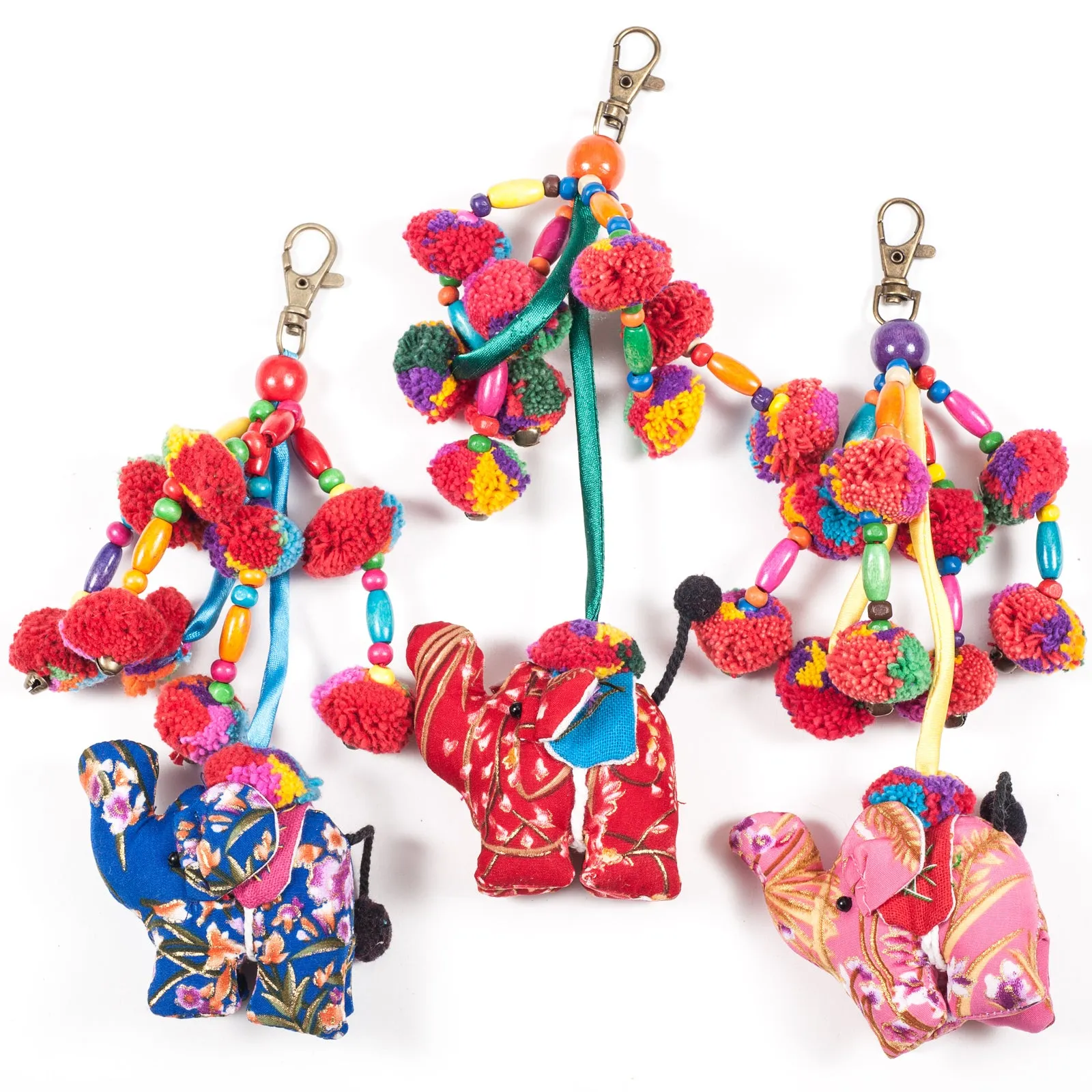 Blue Elephant Zipper Pull With Pom-Poms (Thailand)