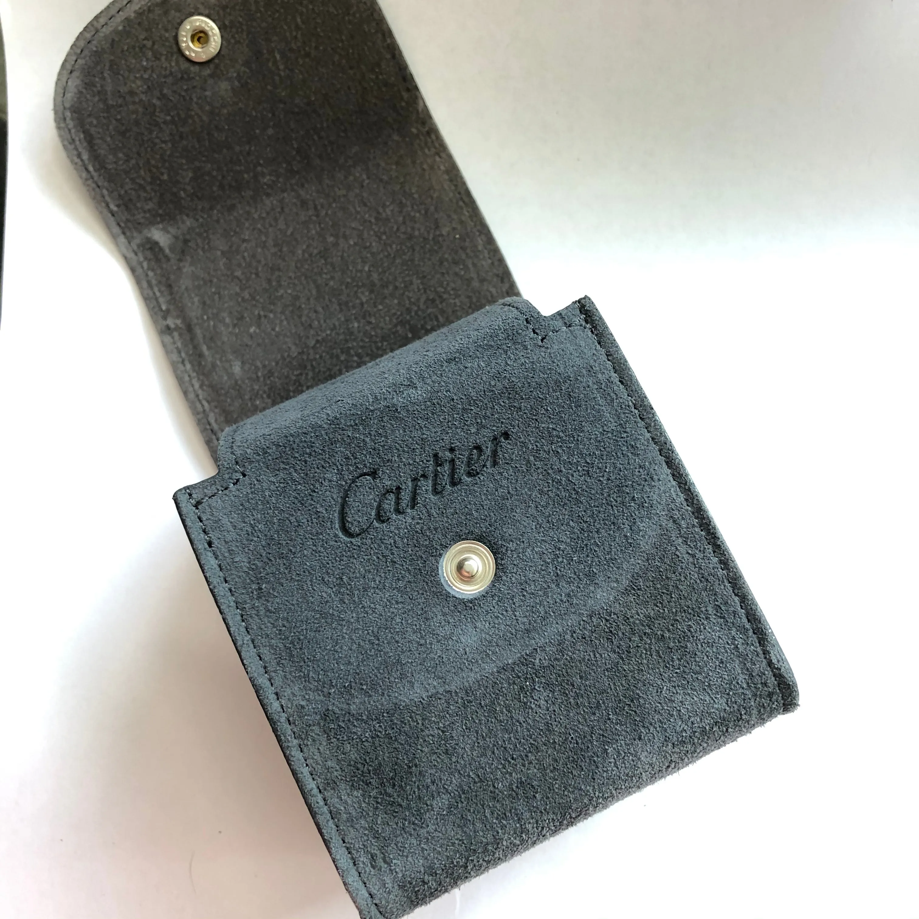 CARTIER Gray Genuine Suede Leather Pouch/Case with Pillow