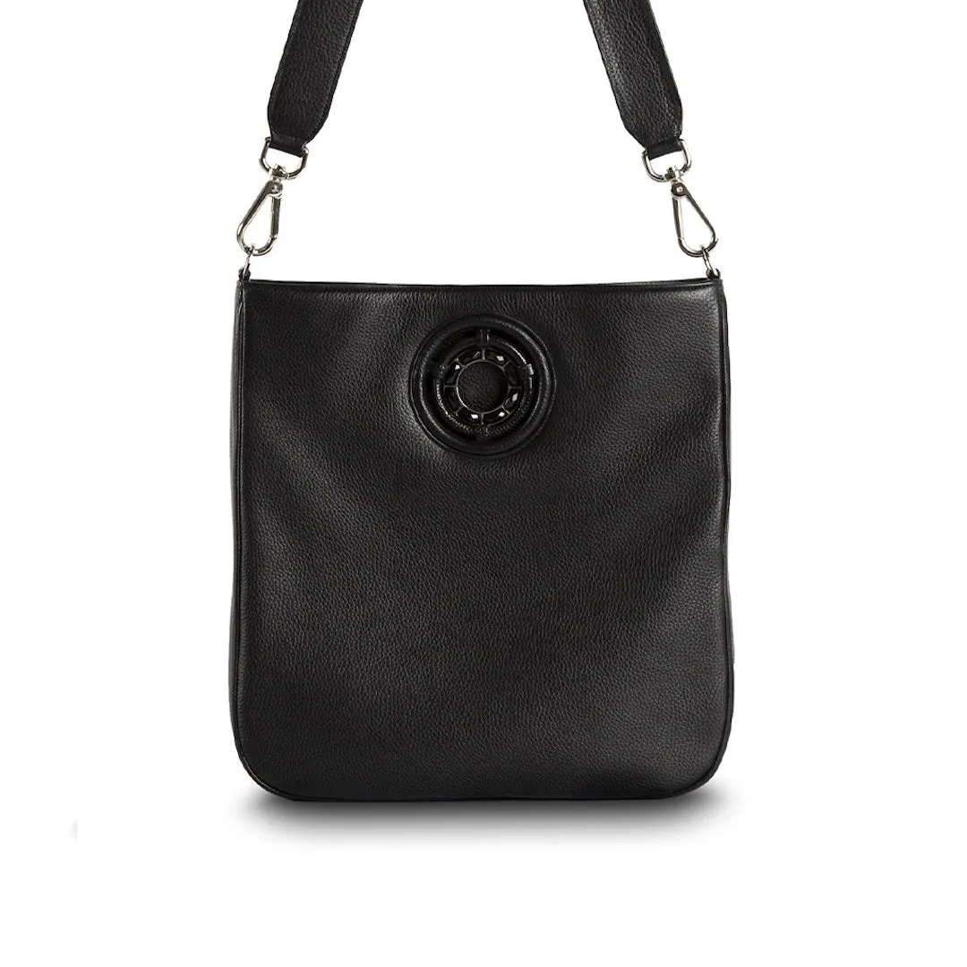 Cloe Jeweled Crossbody Tote - Black Leather, Onyx