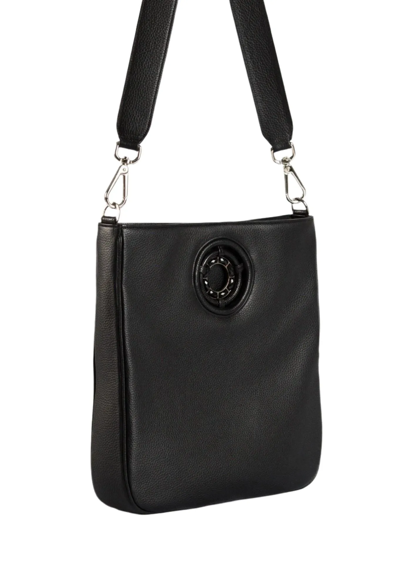 Cloe Jeweled Crossbody Tote - Black Leather, Onyx