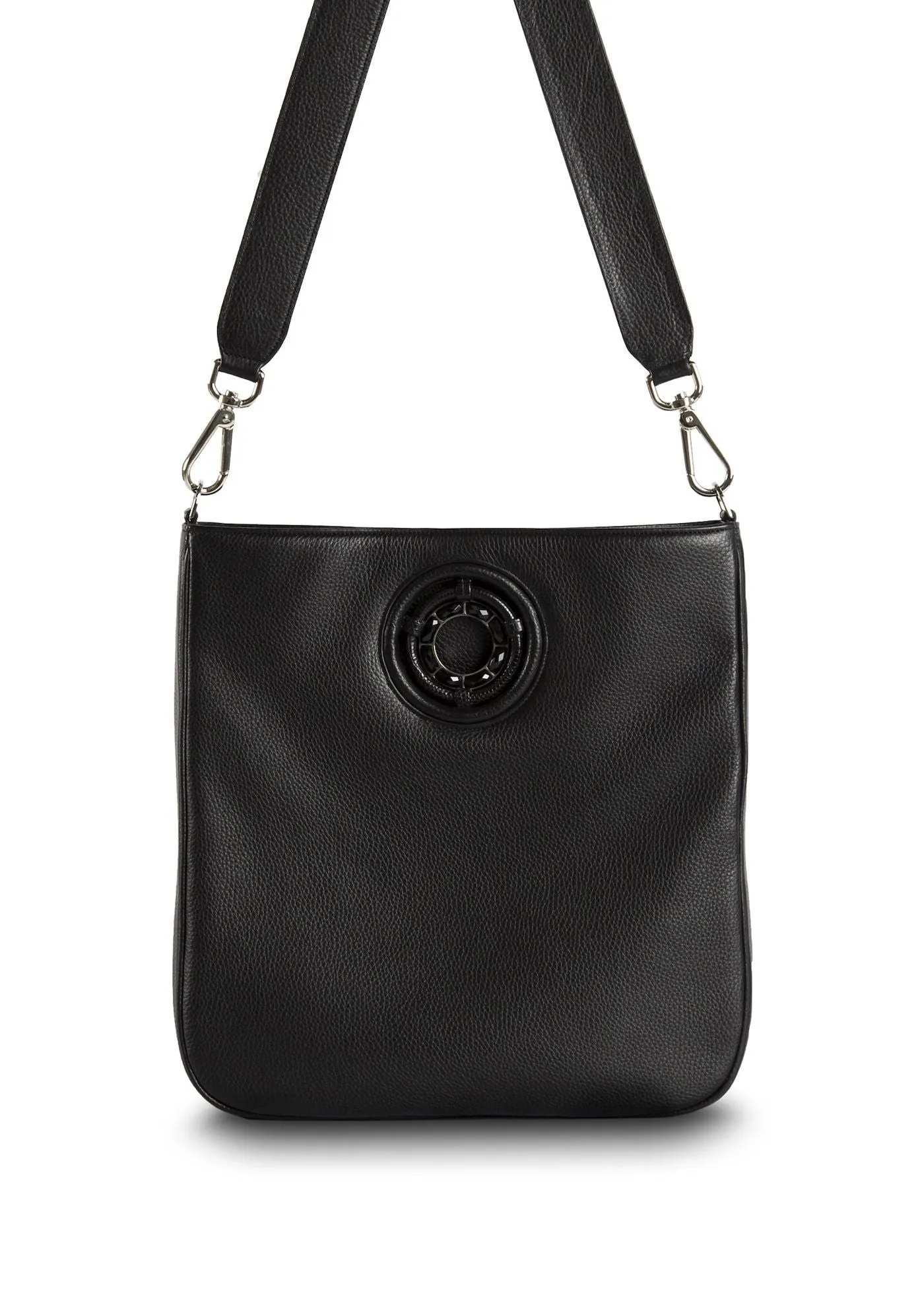 Cloe Jeweled Crossbody Tote - Black Leather, Onyx