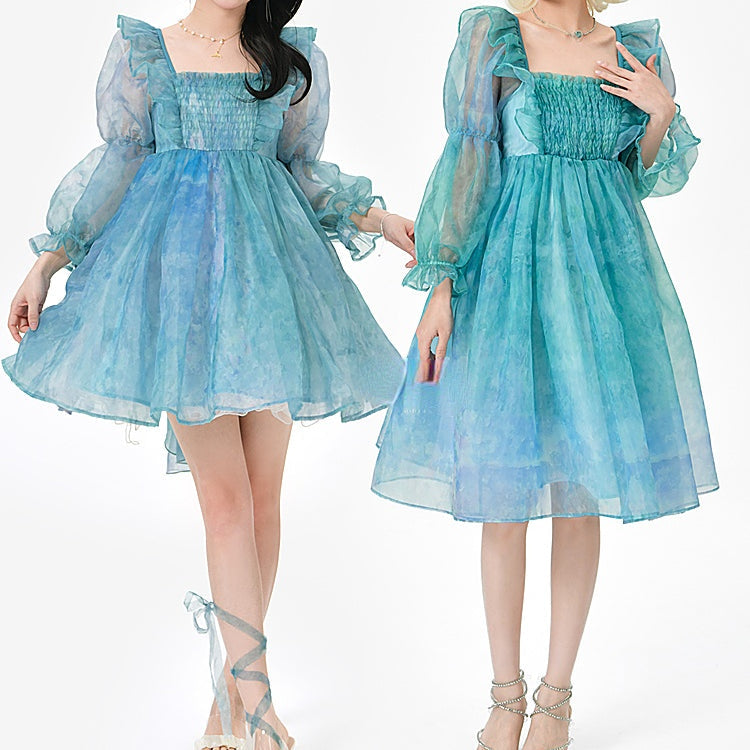 Cute Dreamy Girly Ocean Blue Ruffles Dress ON623