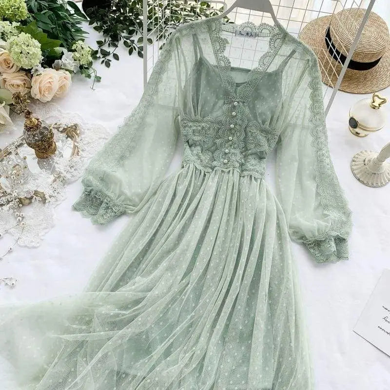 Cute Midnight Vintage-Aesthetic Lace Fairy Dress MK006