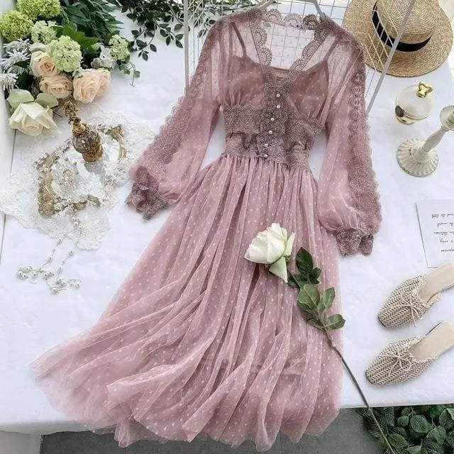 Cute Midnight Vintage-Aesthetic Lace Fairy Dress MK006