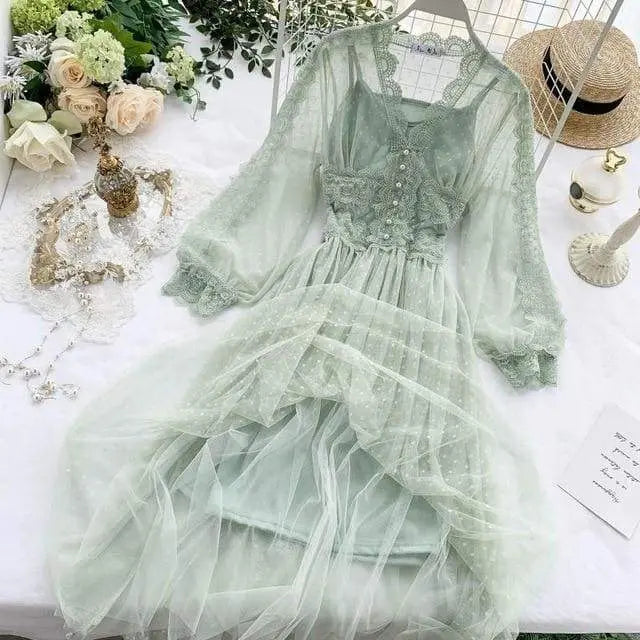 Cute Midnight Vintage-Aesthetic Lace Fairy Dress MK006