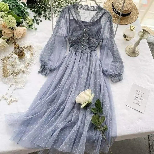 Cute Midnight Vintage-Aesthetic Lace Fairy Dress MK006