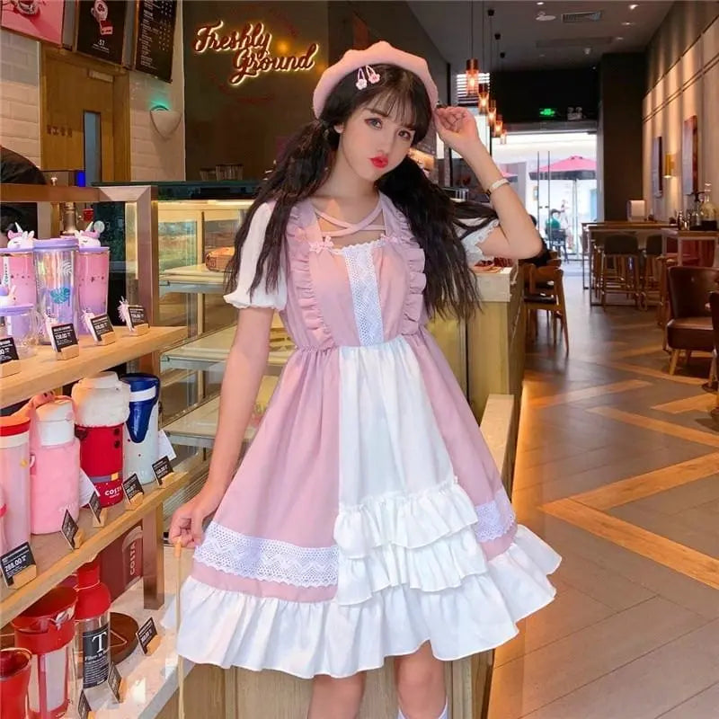 Eli Blossom Pink Frilly Short Sleeve Kawaii Princess Lolita Dress