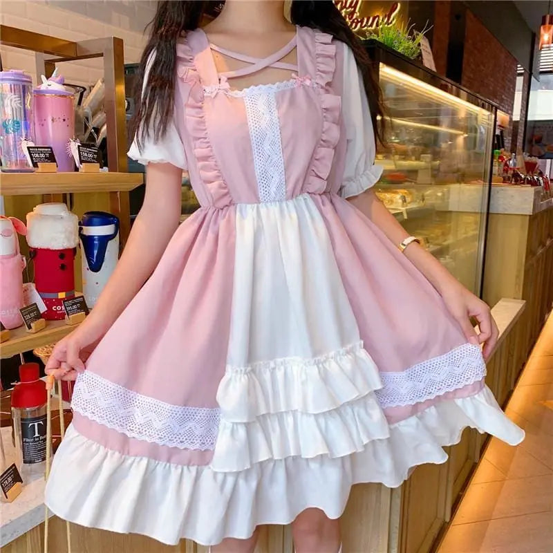 Eli Blossom Pink Frilly Short Sleeve Kawaii Princess Lolita Dress