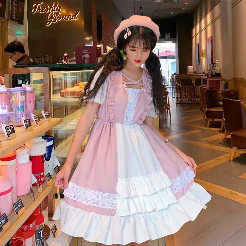 Eli Blossom Pink Frilly Short Sleeve Kawaii Princess Lolita Dress