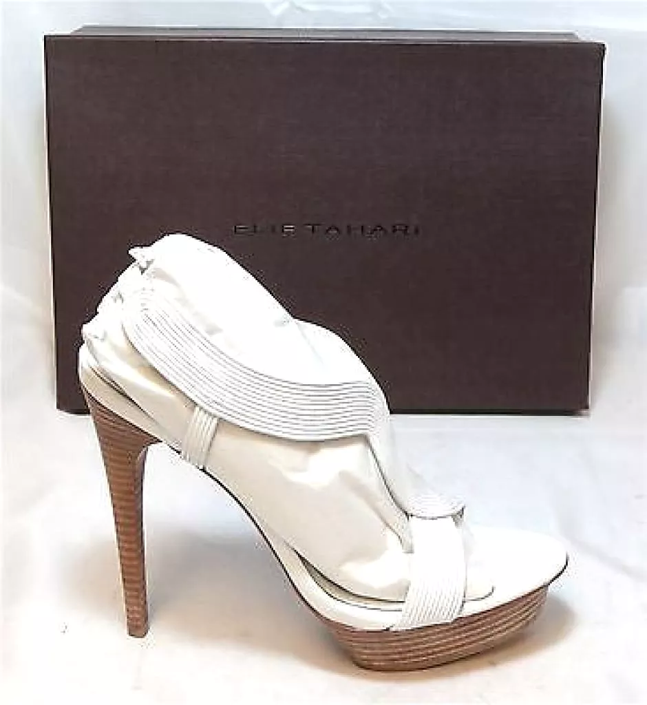 ELIE TAHARI Women's Cleopatra Platform Sandal -White Leather -