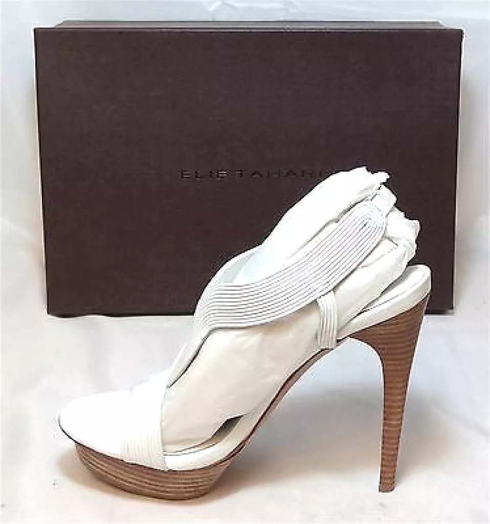 ELIE TAHARI Women's Cleopatra Platform Sandal -White Leather -