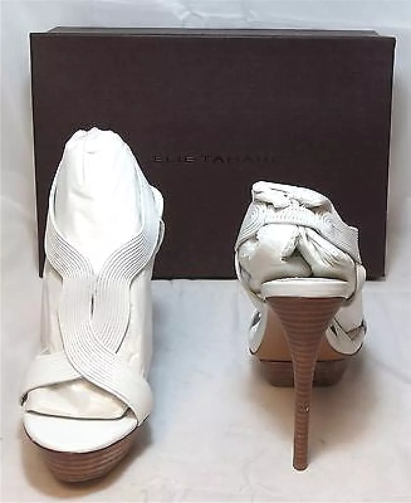 ELIE TAHARI Women's Cleopatra Platform Sandal -White Leather -