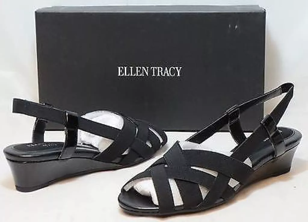 ELLEN TRACY Women's Jonas Sandal - Black Patent -  size 7M