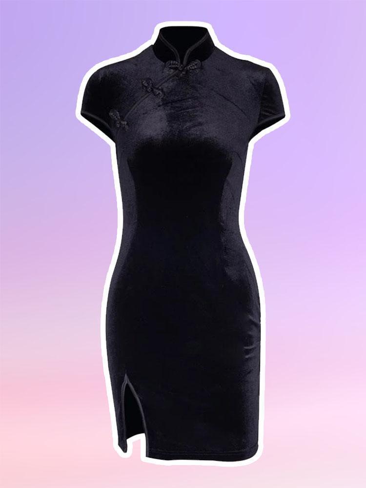 Goth Velvet Cheongsam Dress