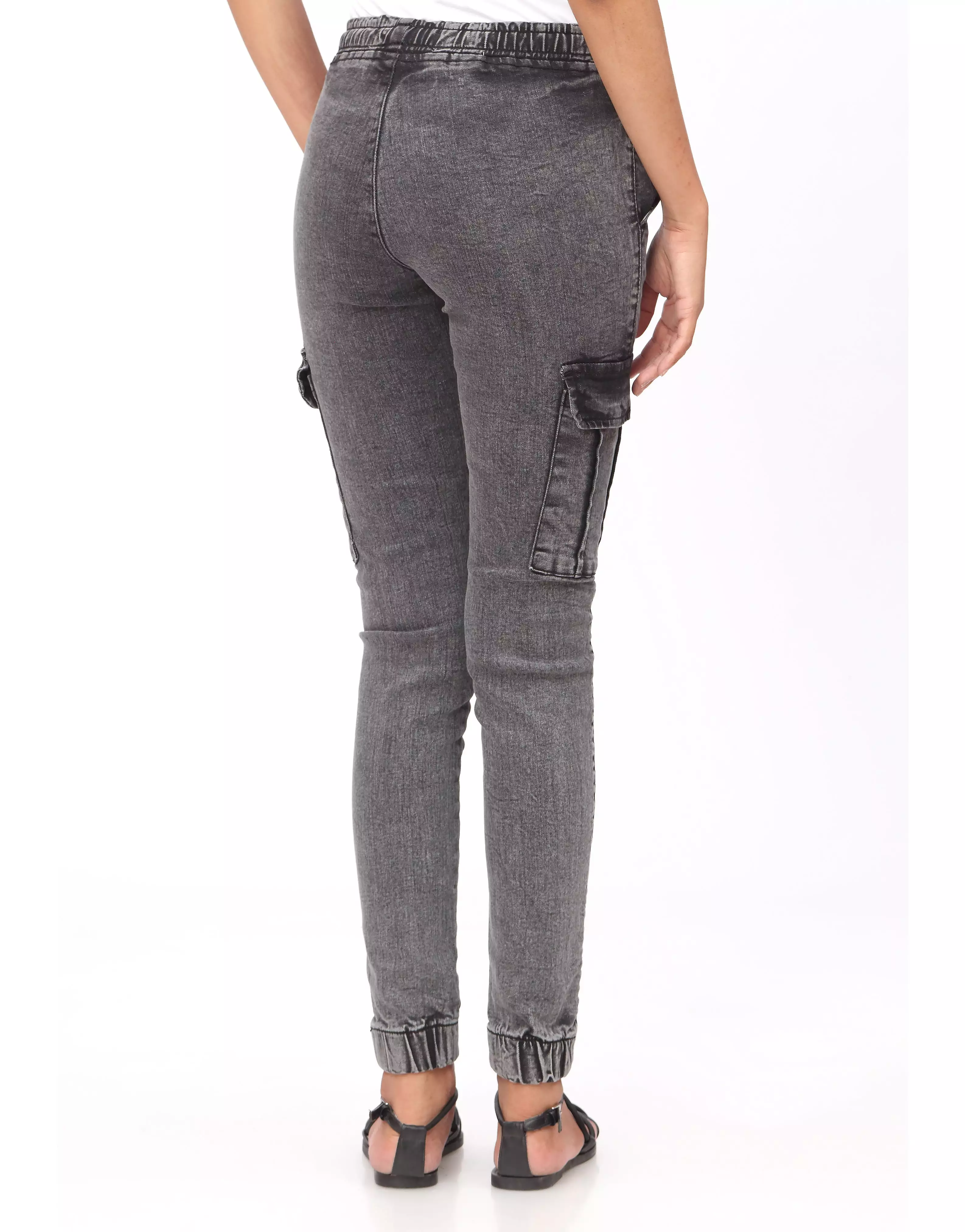 High Rise Skinny Jeans With Side Pockets in Charcoal Black