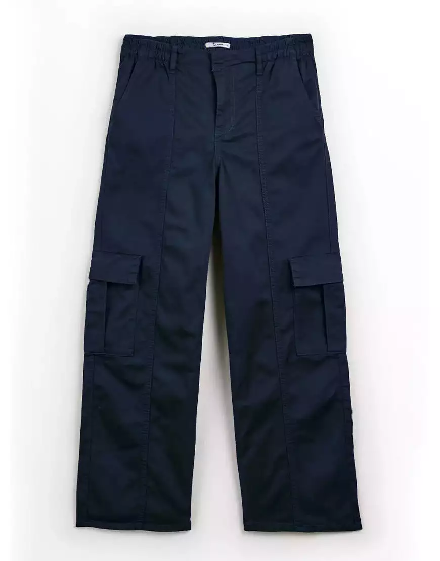 High Rise Wide Leg Cargo Denim Trouser Navy Blue