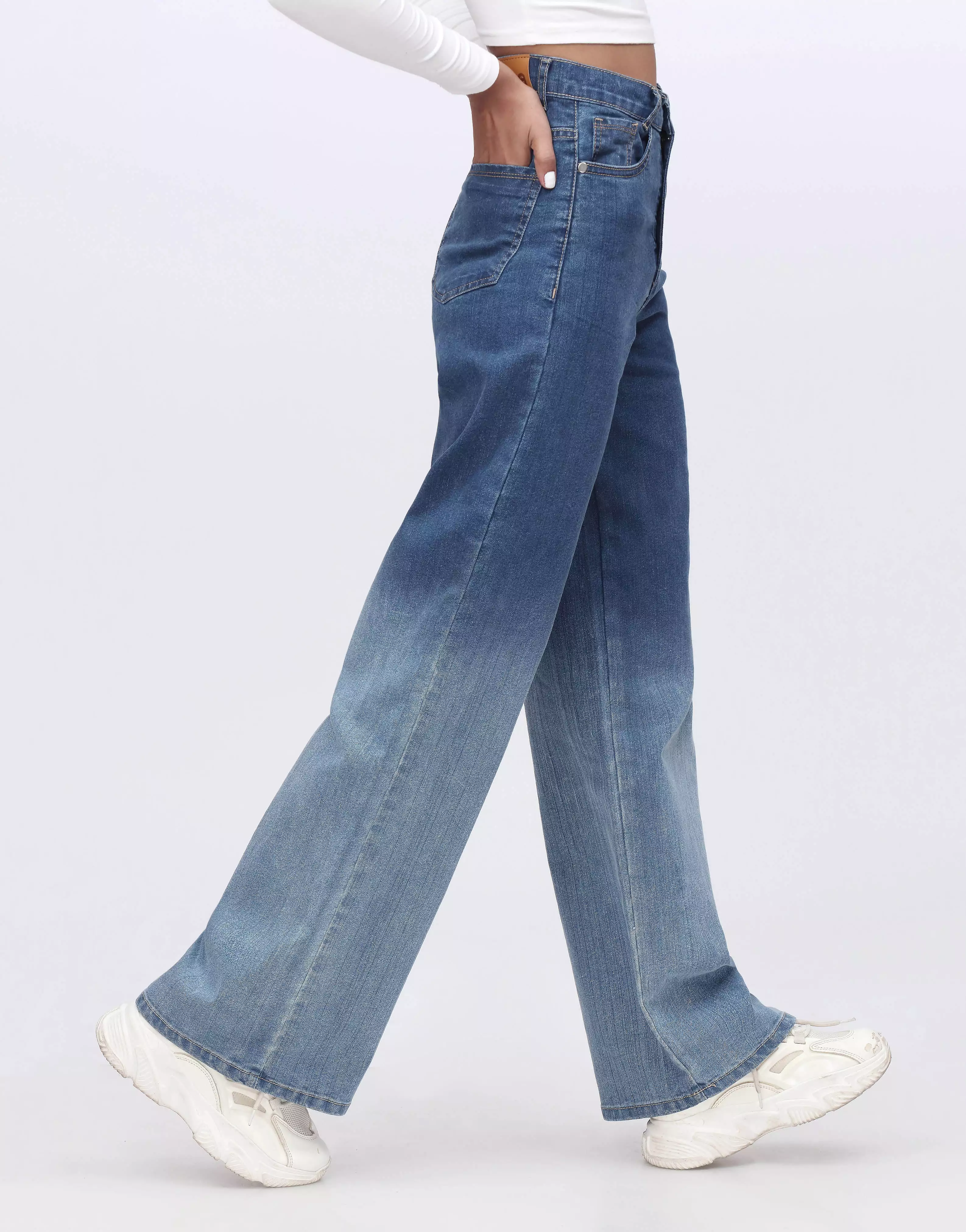 High Rise Wide Leg Jeans-Two Tone