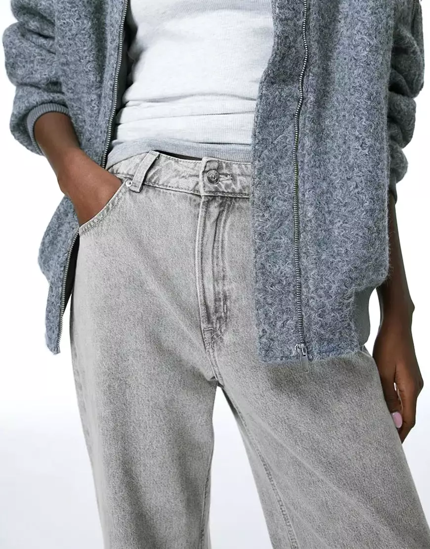 High Straight Baggy Jeans Light Grey Wash