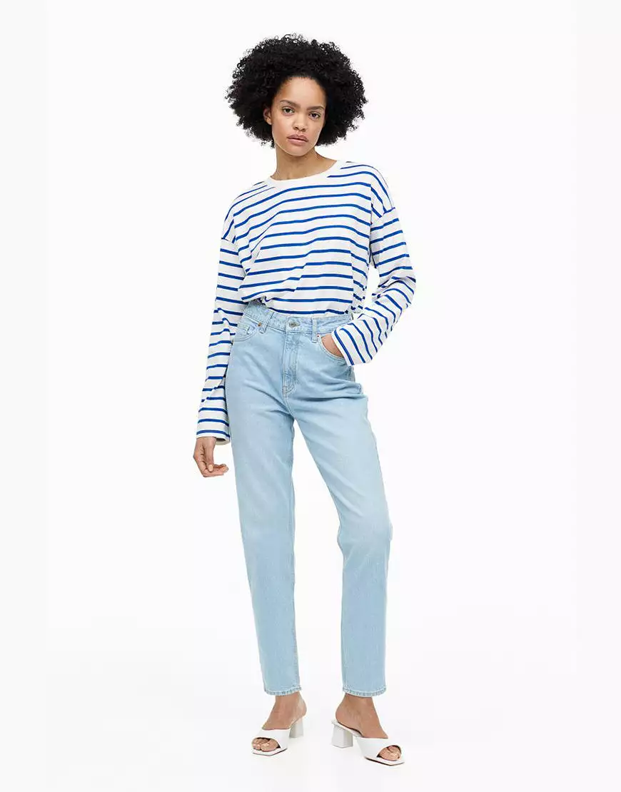 Hm High Rise Mom Jeans Ace Blue