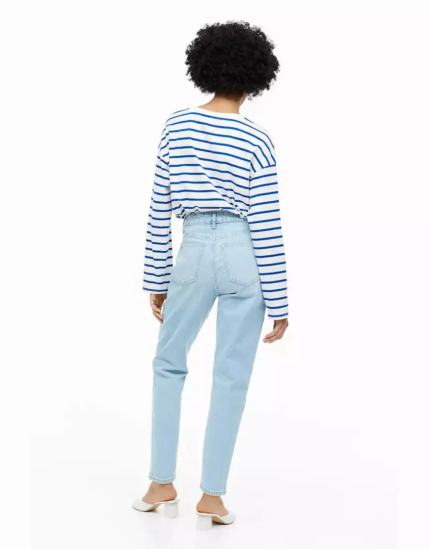 Hm High Rise Mom Jeans Ace Blue