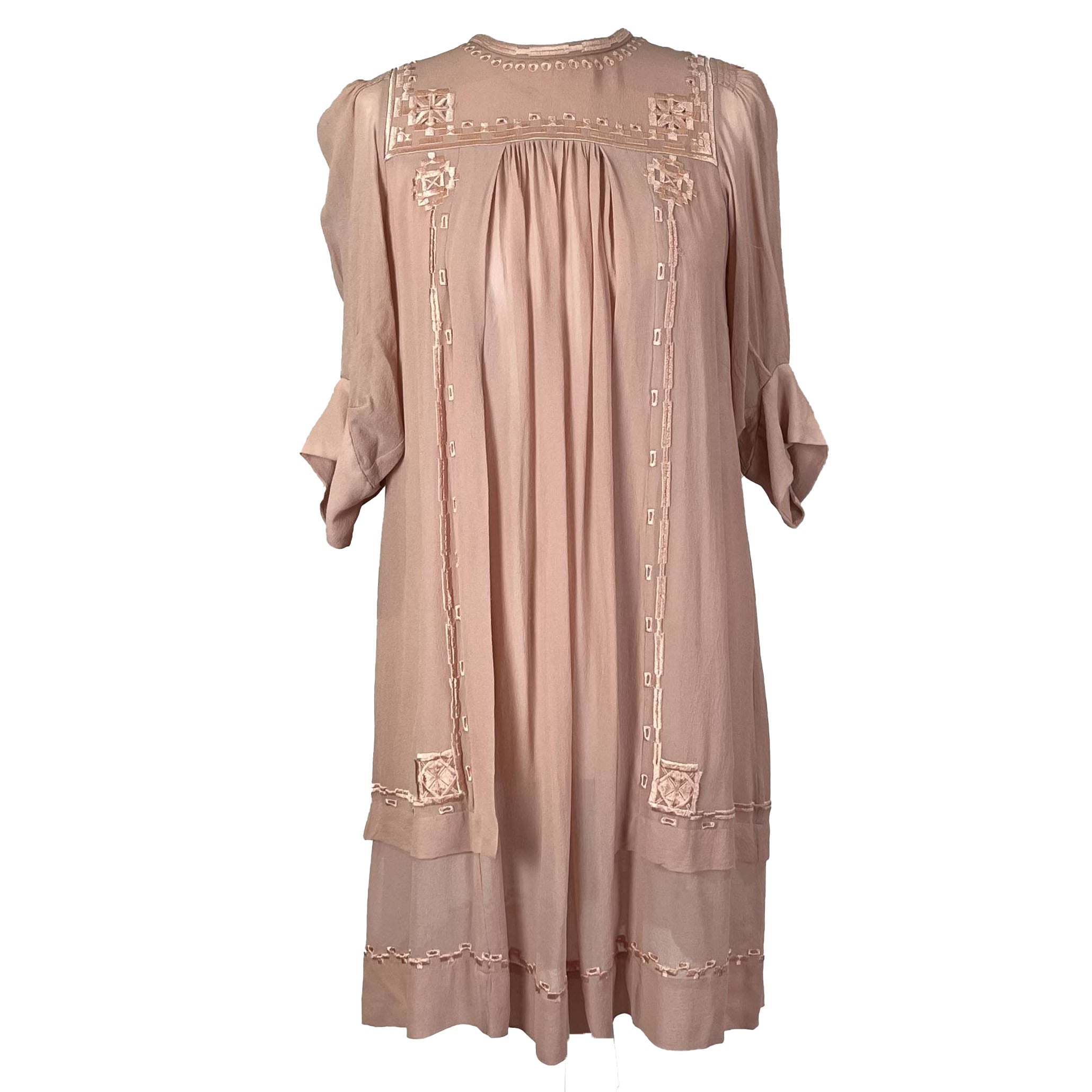 Isabel Marant Rose Pink Embroidered Silk Tunic Dress XXS/XS/S