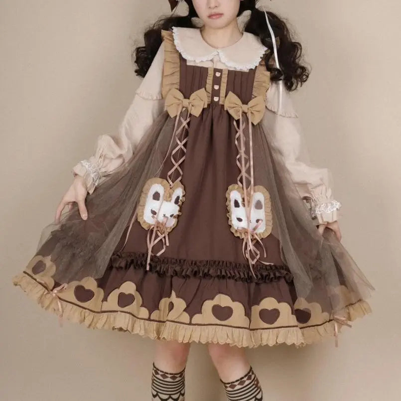 Japanese Sweet Lolita Cute Rabbit Ruffles Bow Jsk Princess Dress MK16741