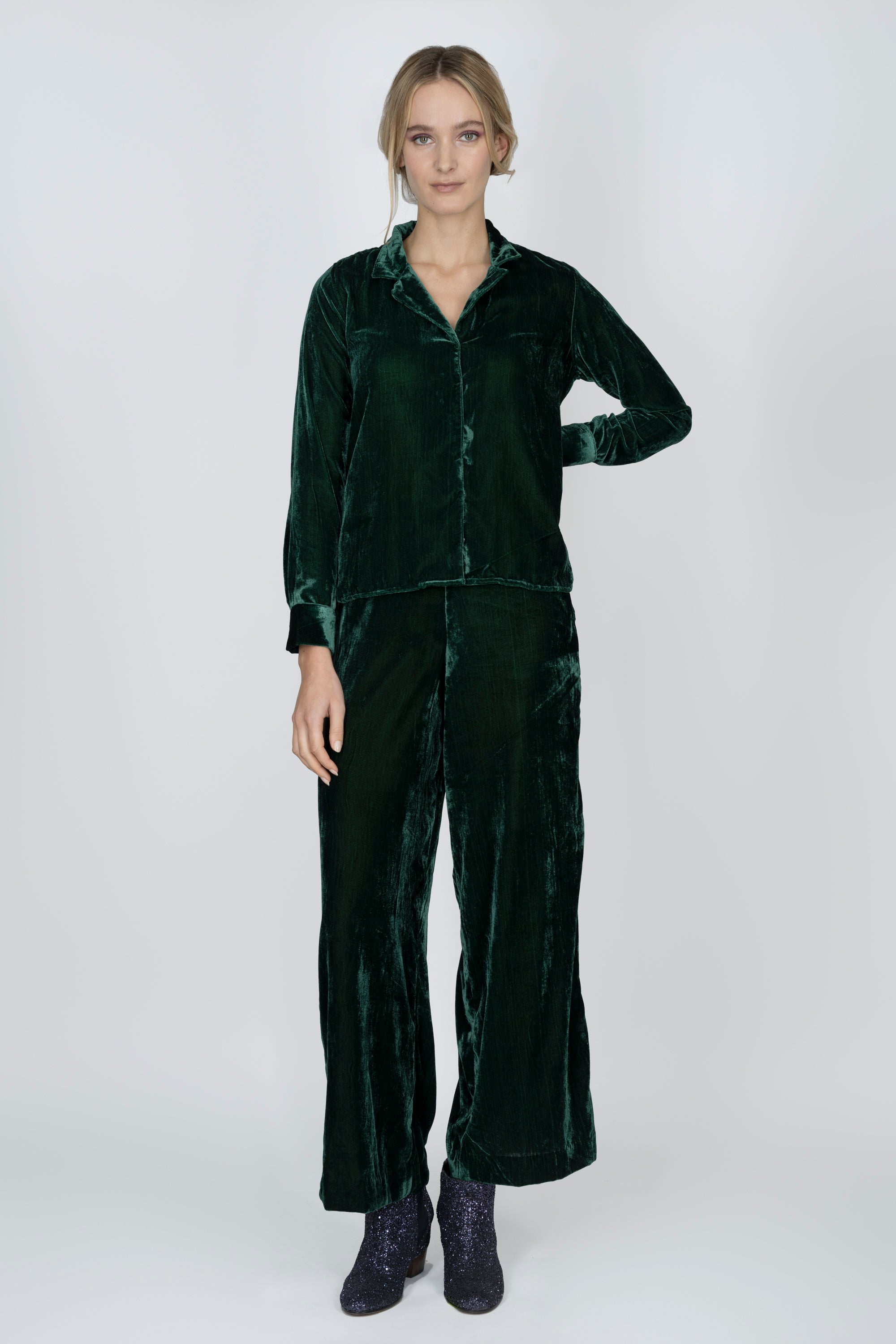 Jodie Emerald Velvet Shirt