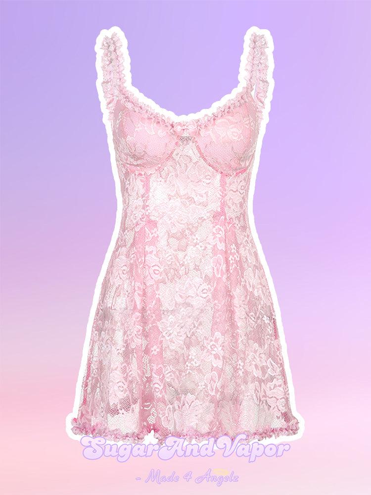 Jules Pink Lace See-through Dress