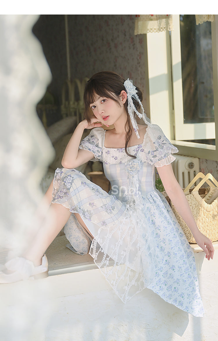 Kawaii Blue Spring Flowers Dress ON628