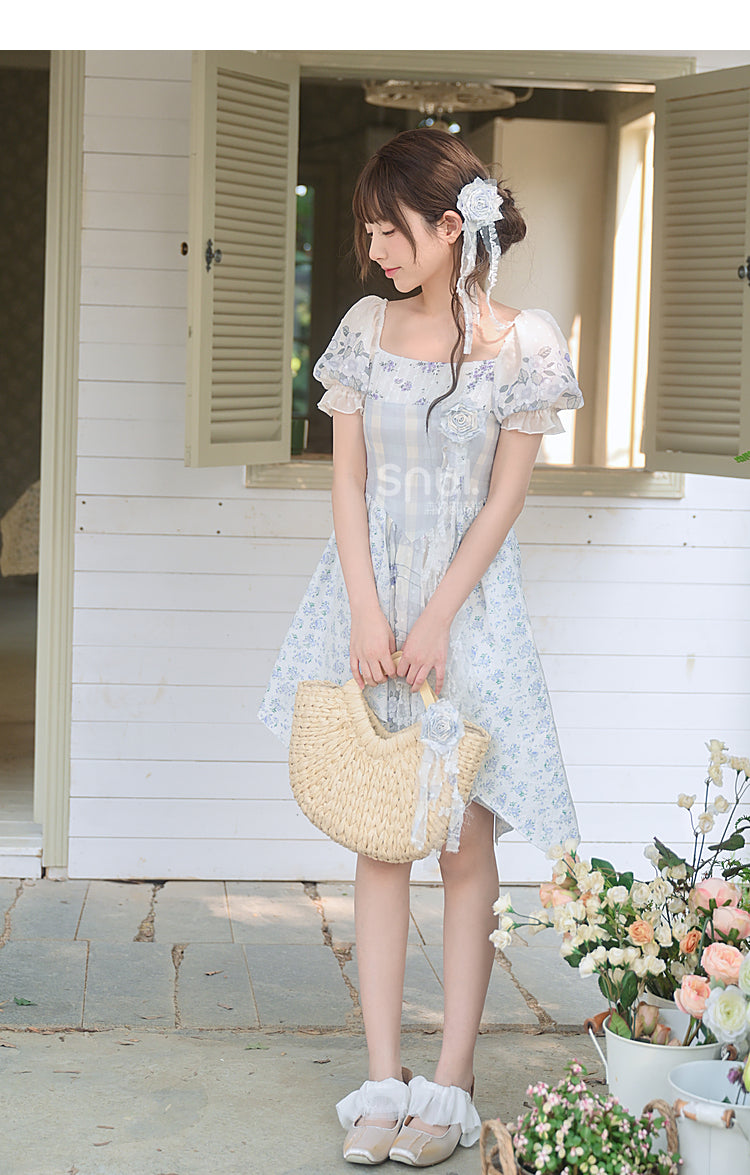 Kawaii Blue Spring Flowers Dress ON628