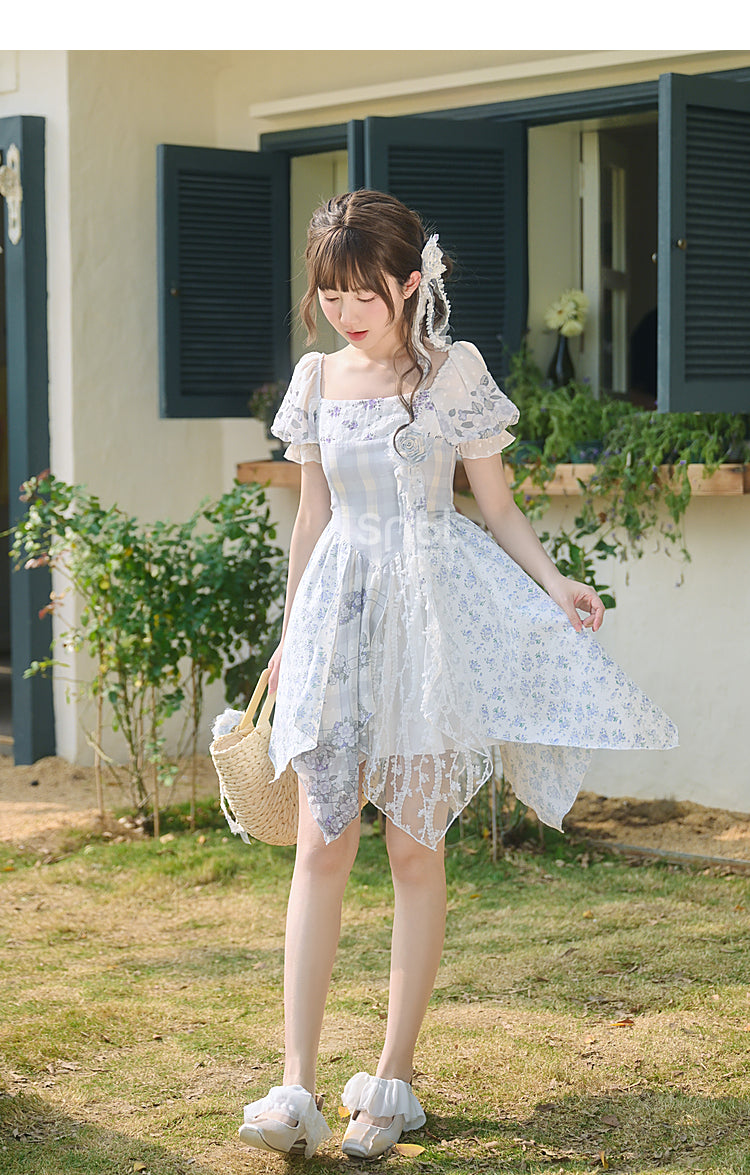 Kawaii Blue Spring Flowers Dress ON628