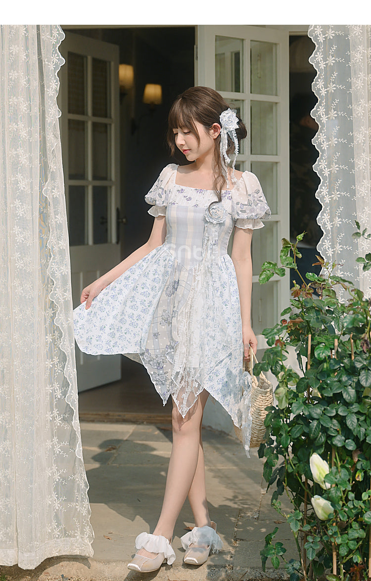 Kawaii Blue Spring Flowers Dress ON628