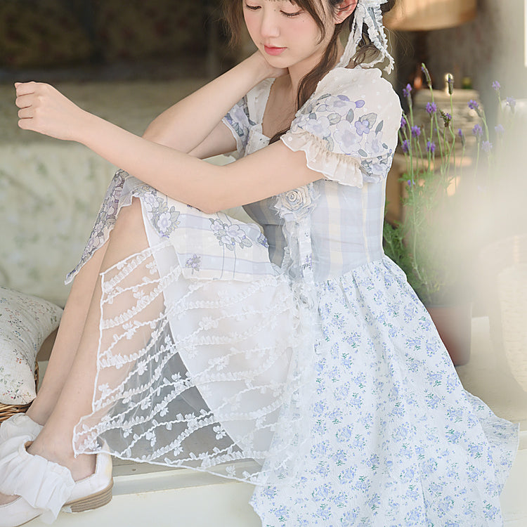 Kawaii Blue Spring Flowers Dress ON628