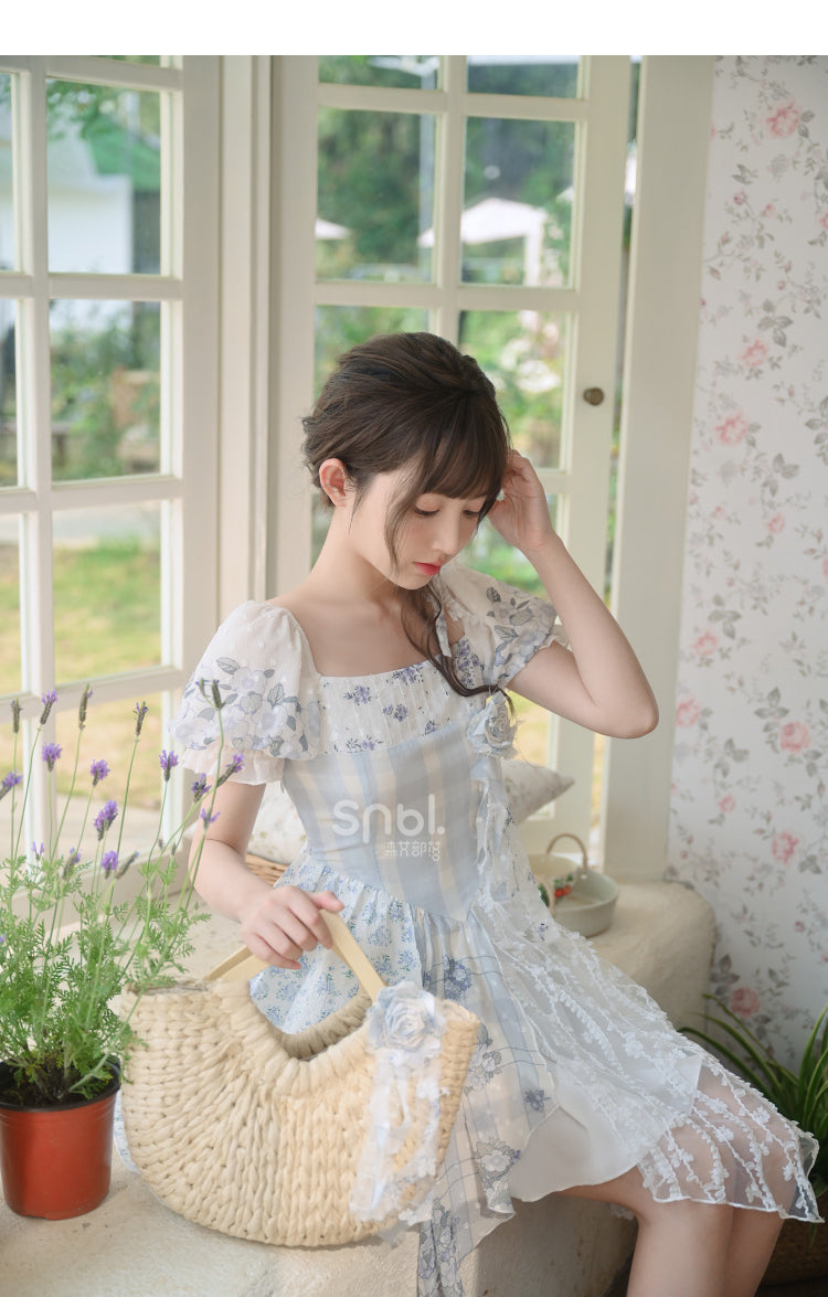 Kawaii Blue Spring Flowers Dress ON628