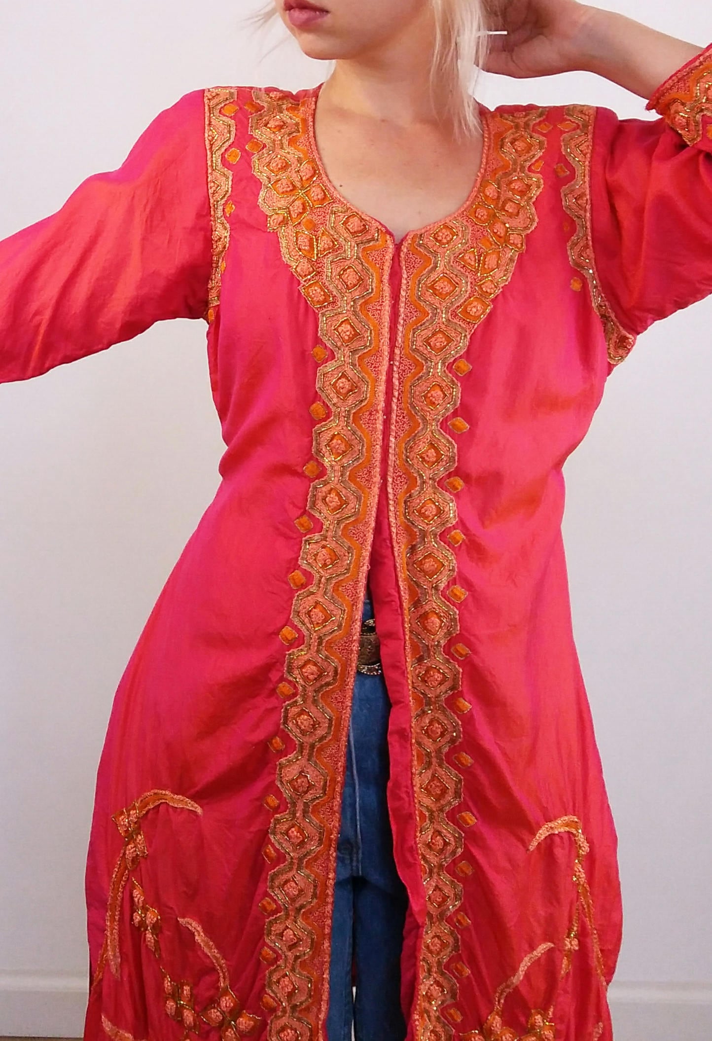 LOVELEEN Authentic Indian Silk Beaded Kurti Top/ Dress - size S-M