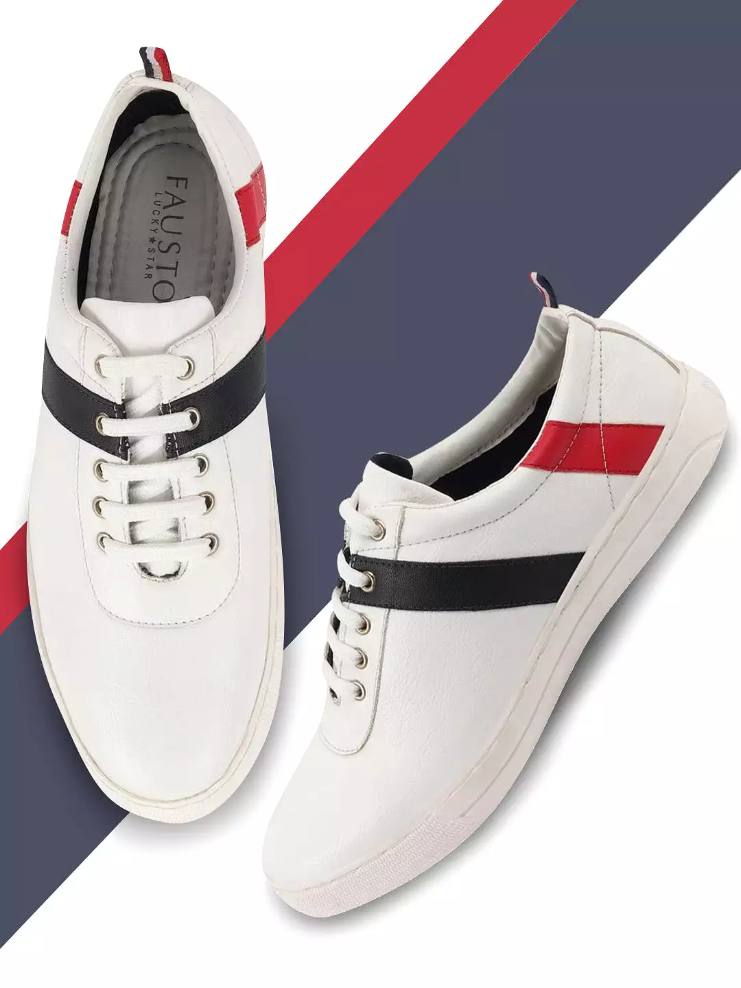 Men White/Navy Stylish Lace Up Sneakers