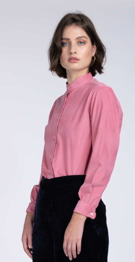 Monnalisa pink cord collarless shirt