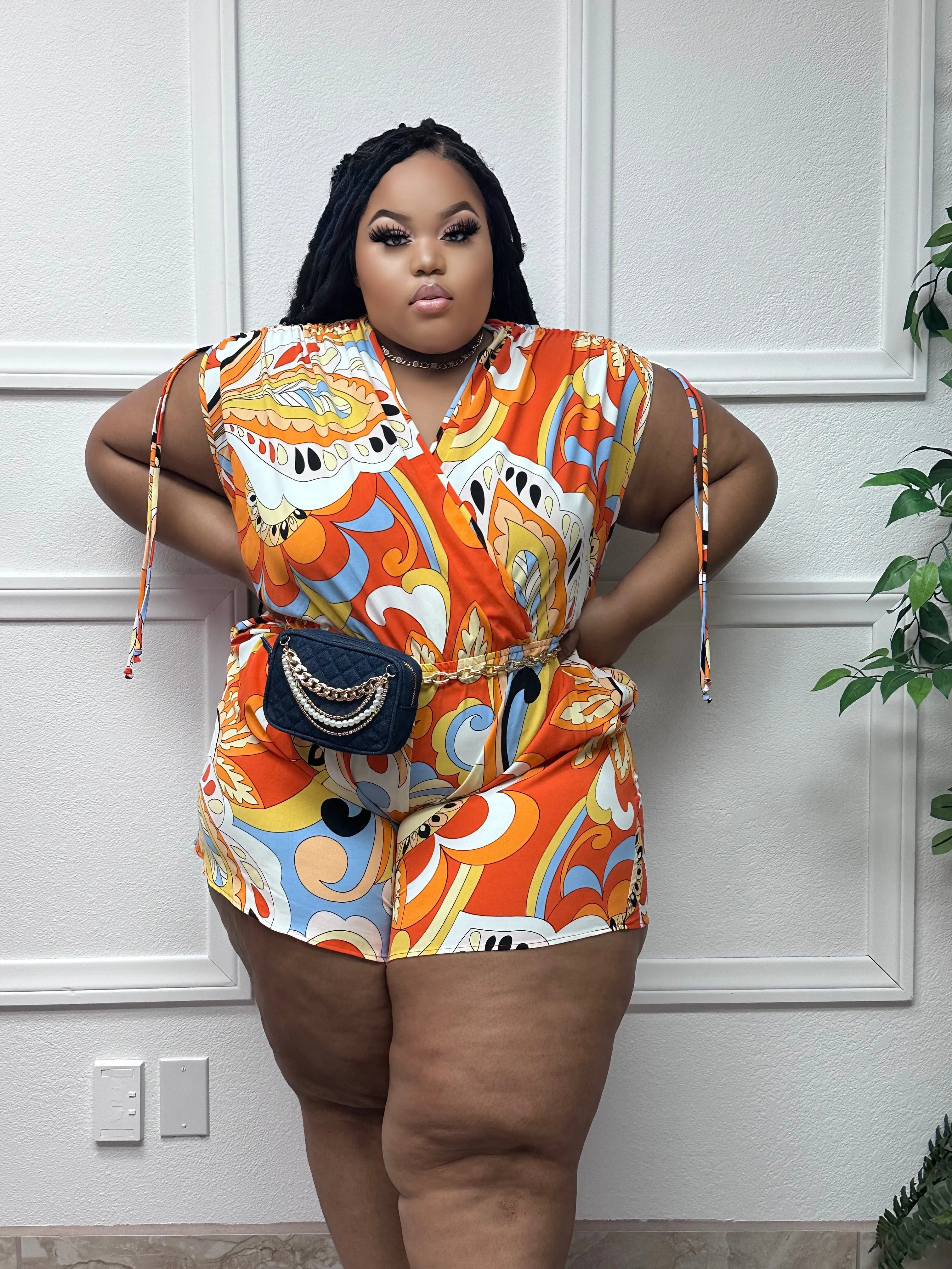 Orange Multi color Rema + Size Romper