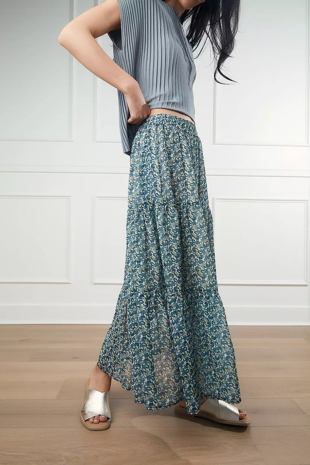 Peacock Tiered Chiffon Skirt