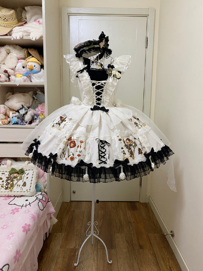 Perfect White Black Flowers Lovely Lolita Dress ON816