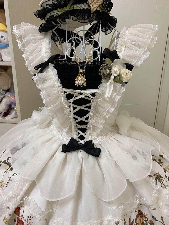 Perfect White Black Flowers Lovely Lolita Dress ON816