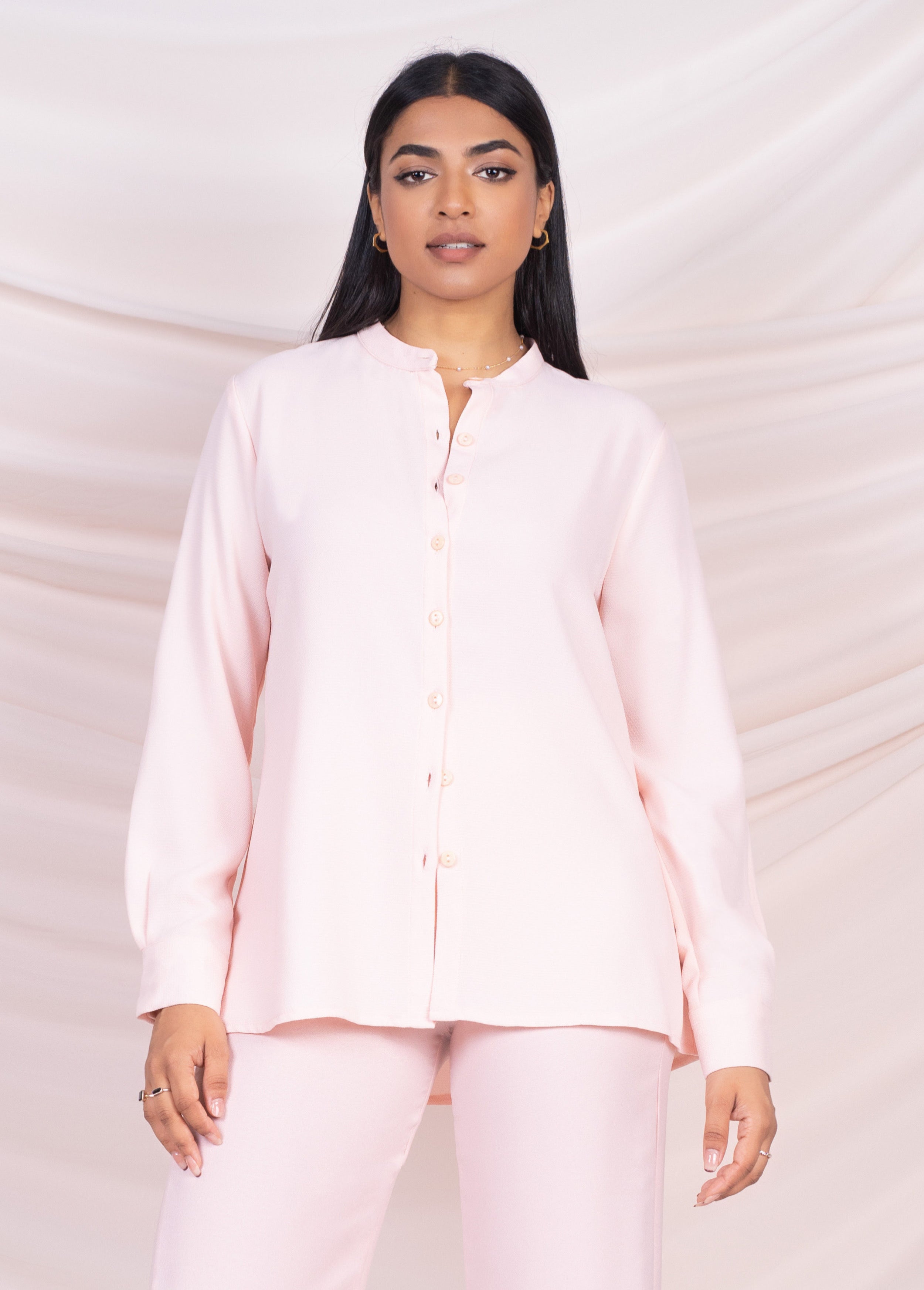 Pink Chinese Collar Shirt