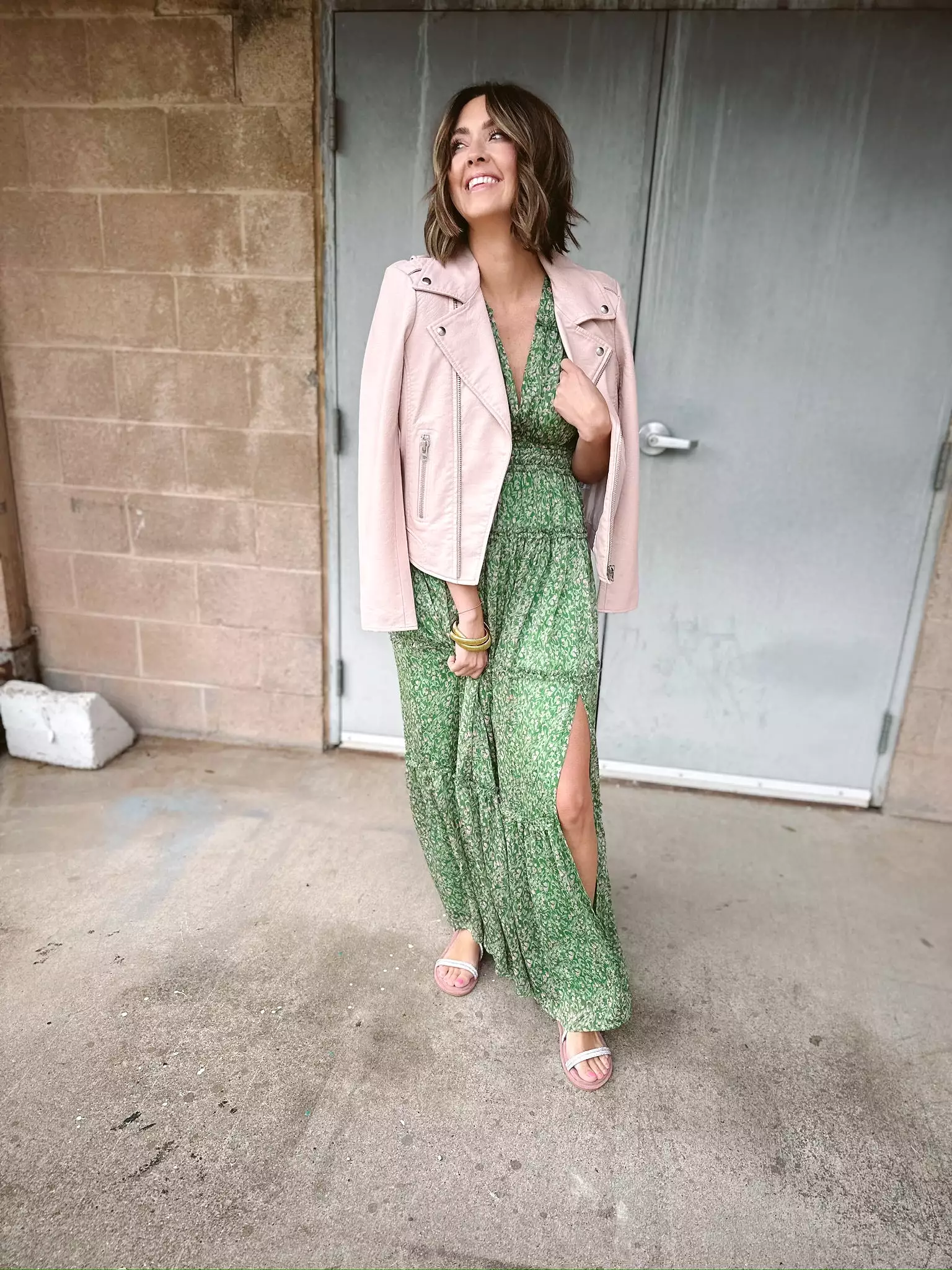 Plunge Tiered Ruffle Maxi Dress | Green Pink Floral | FINAL SALE