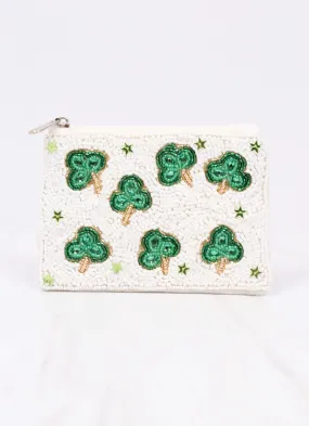 Shamrock Beaded Pouch WHITE