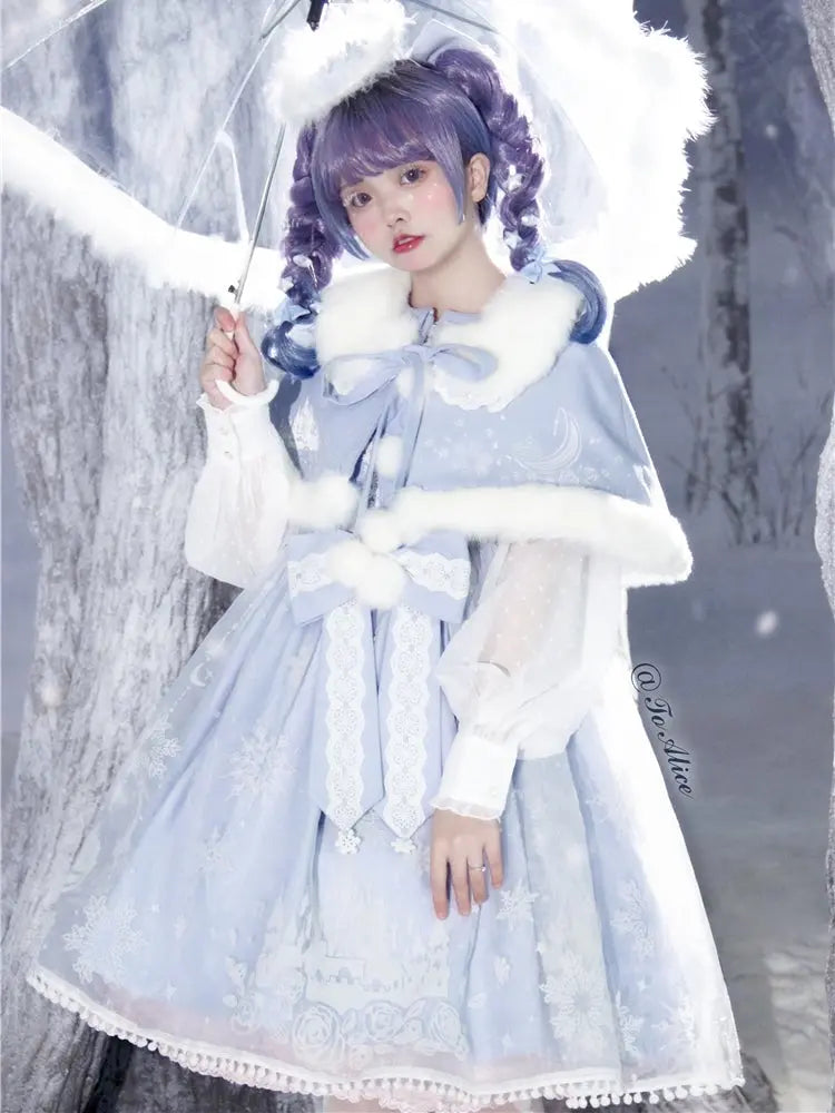 S/M Pink/Blue Kawaii Snow Fluffy Princess Dress and Cloak MK17182